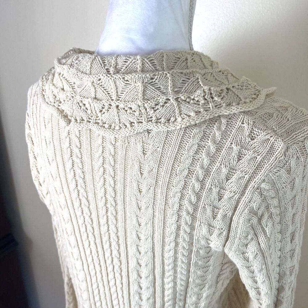 Ralph Lauren Ivory Cable Lace Knit Cardigan S Boho Cottagecore Romantic Sweater - Picture 7 of 16